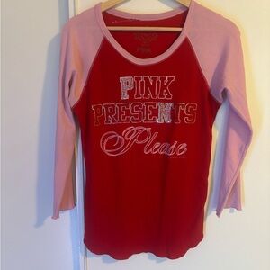 PINK Victoria's Secret Red Long-Sleeve Raglan Tee with Pink Sleeves